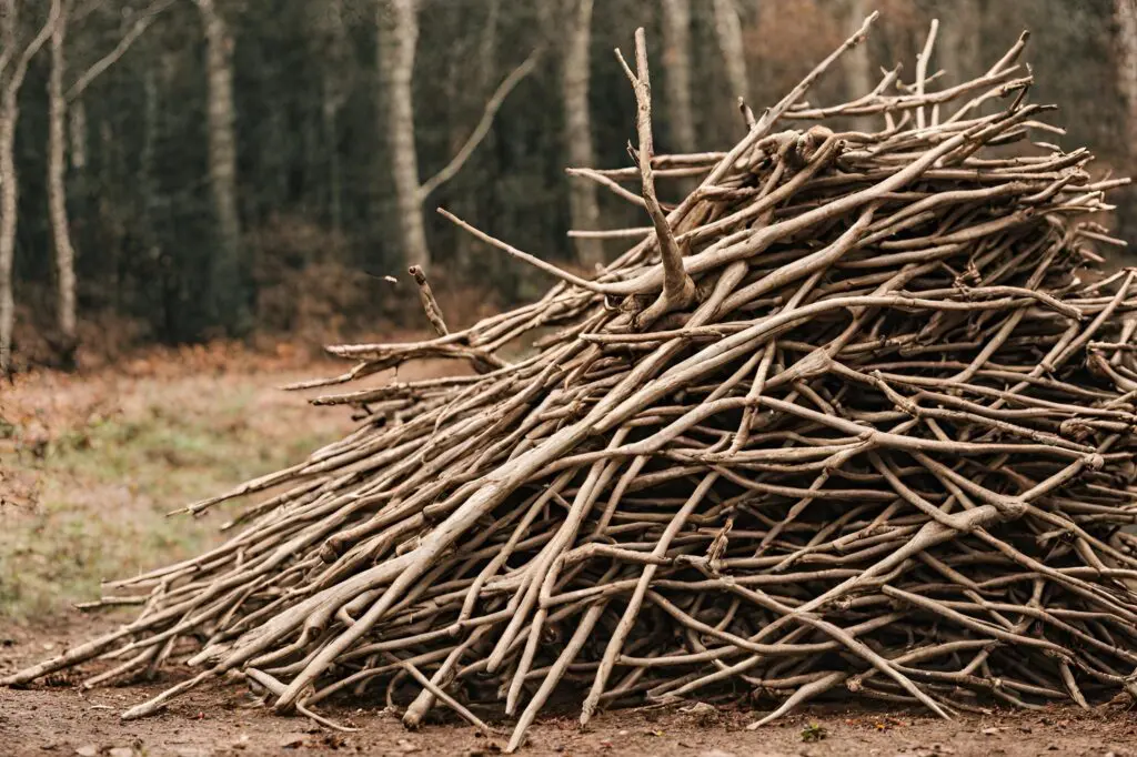 sticks and branches for hugelkultur raised garden bed