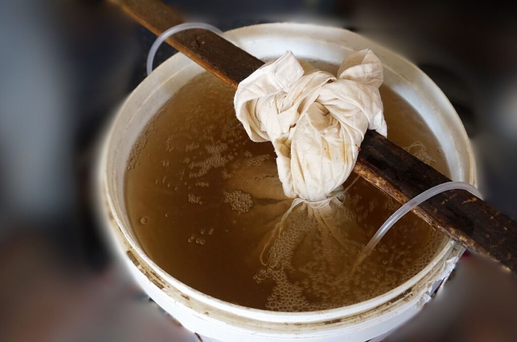 compost tea brewing in a 5 gallon bucket
